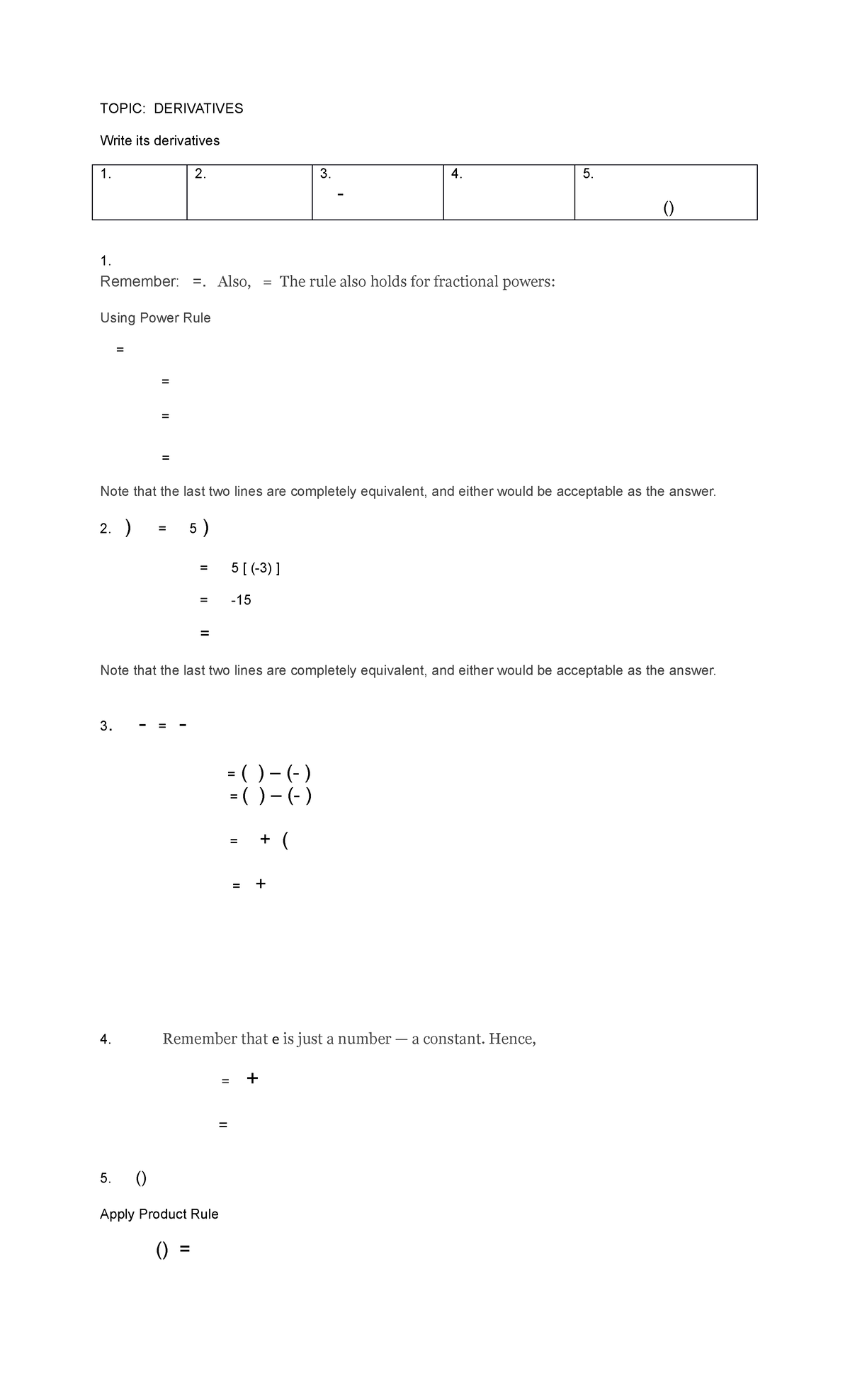 Topic-derivatives-2 - topc - TOPIC: DERIVATIVES Write its derivatives 1 ...