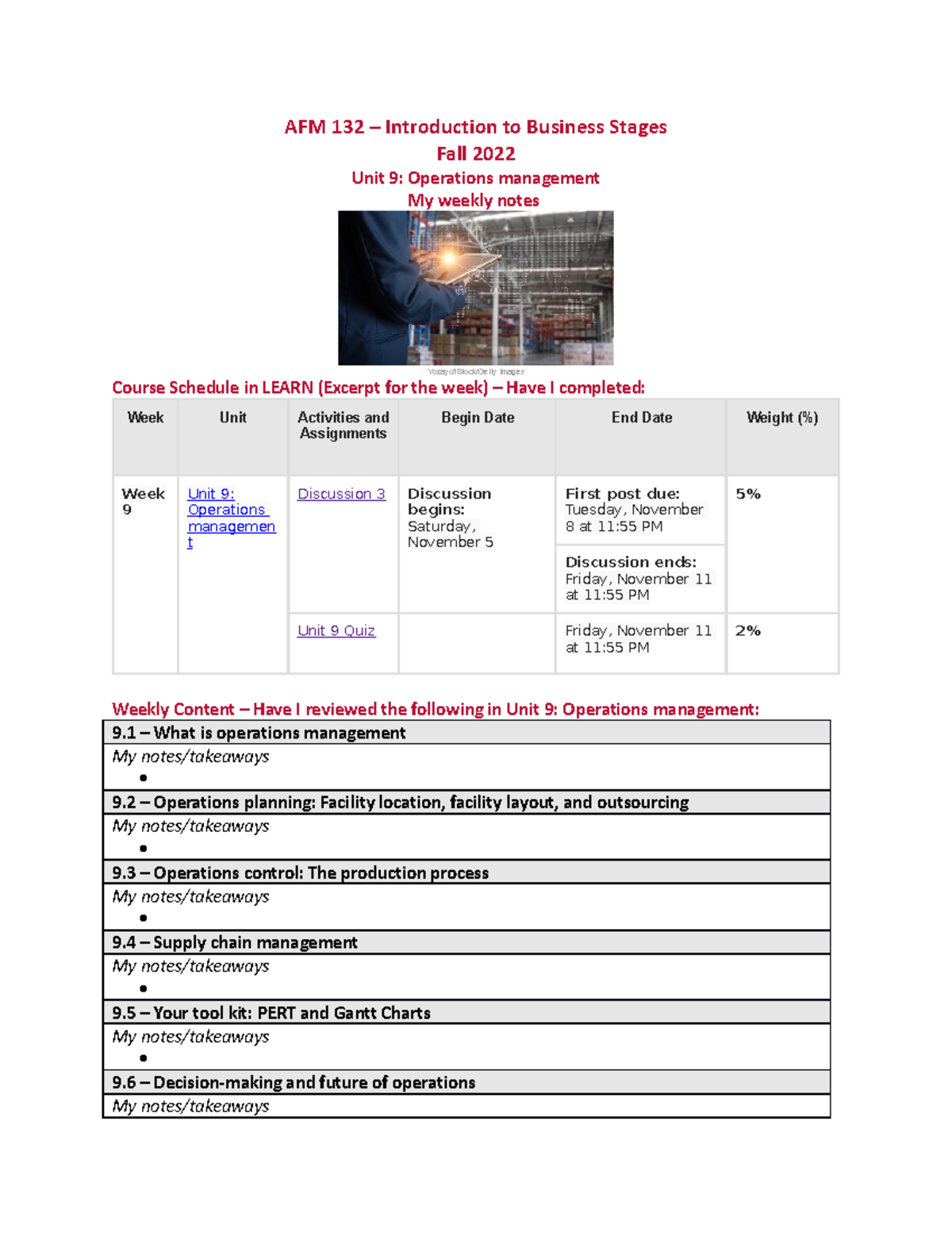 AFM 132 - Unit 9 - My Weekly Notes - AFM 132 – Introduction To Business ...