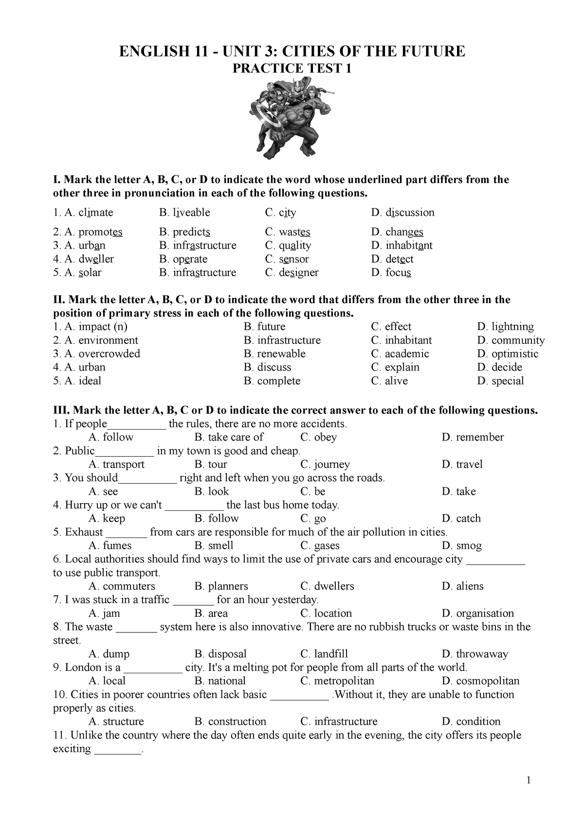 Test 1 UNIT 3 - Tiếng Anh Lớp 11 UNIT 3 - ENGLISH 11 - UNIT 3: CITIES ...