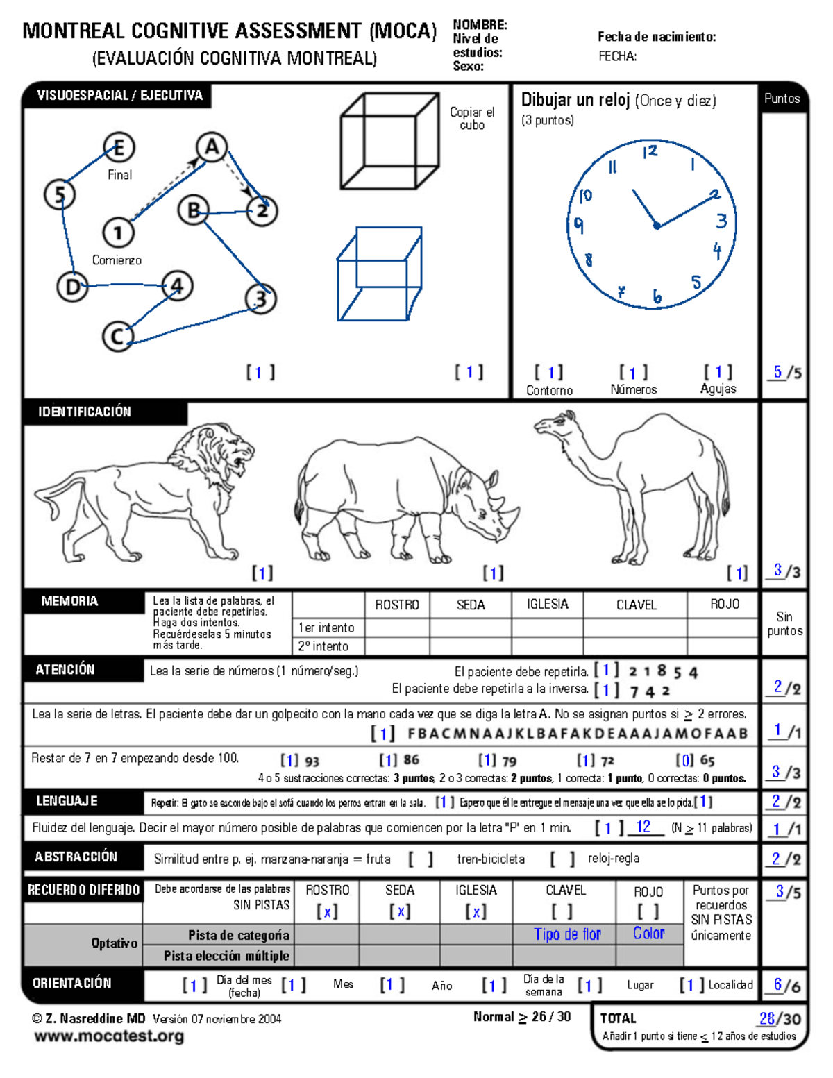 Mo CA-Test-Spanish - Test MOCA - MONTREAL COGNITIVE ASSESSMENT (MOCA