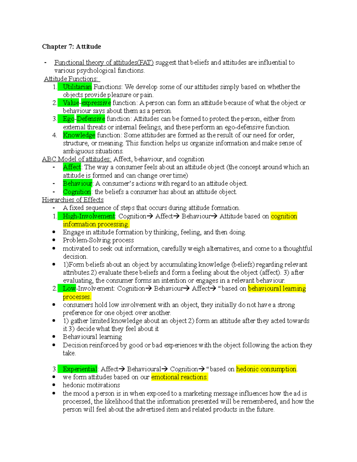 Chapter 7 - Chapter 7: Attitude - Functional theory of attitudes(FAT ...