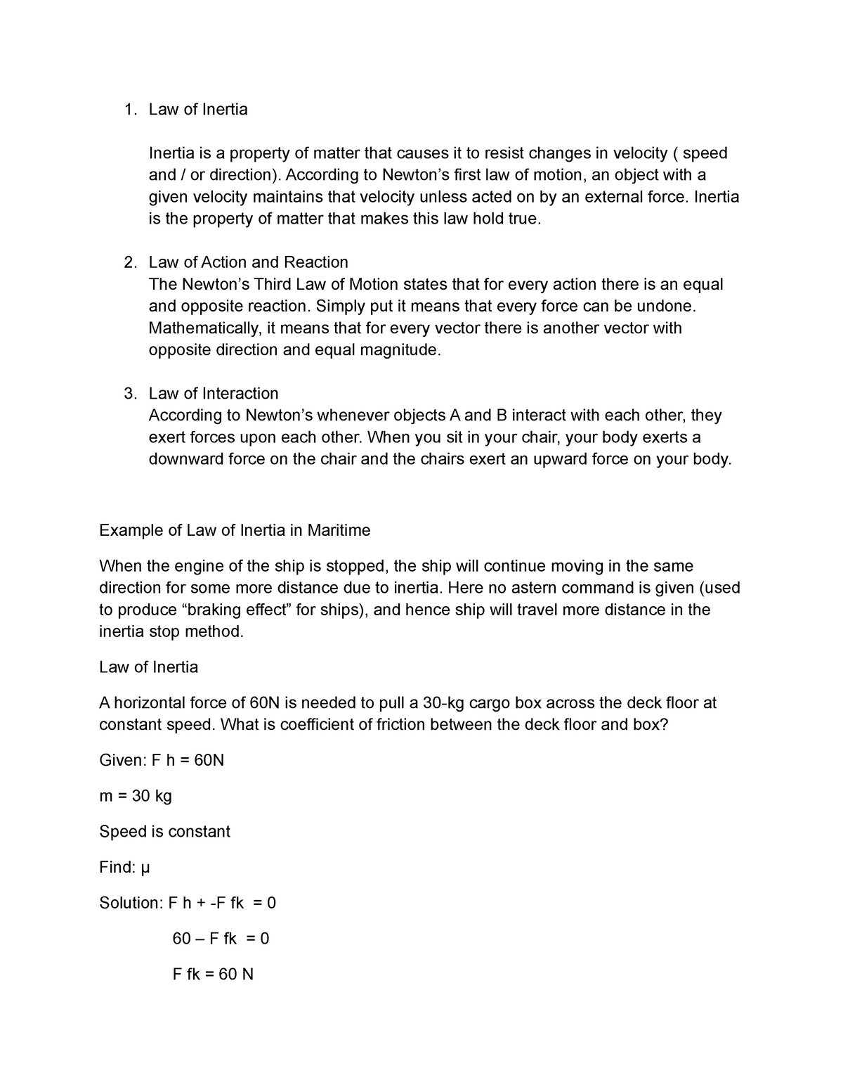 essay about law of inertia