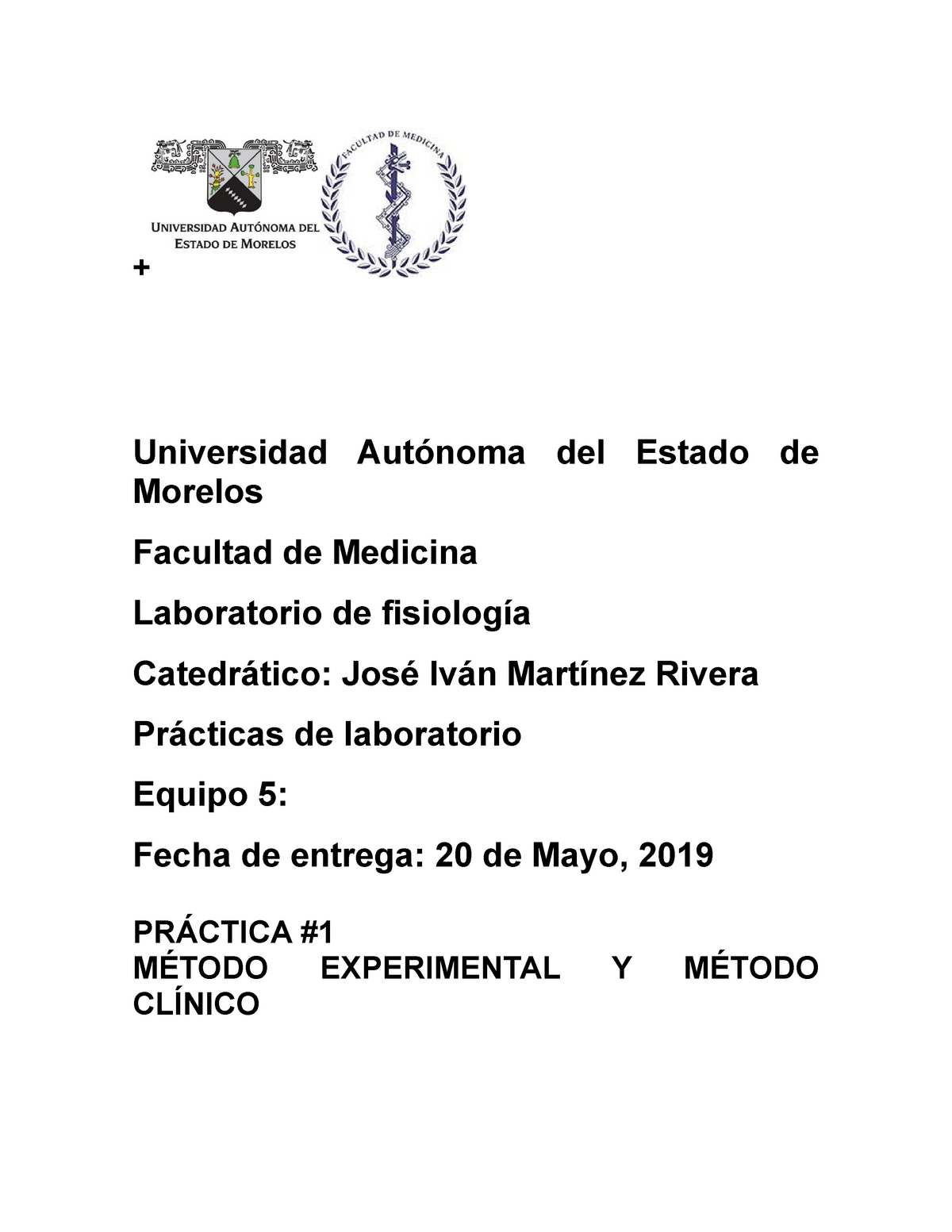 Practicas Lab 2019 Laboratorio De Fisiologia 1 Universidad Autónoma Del Estado De Morelos 1624