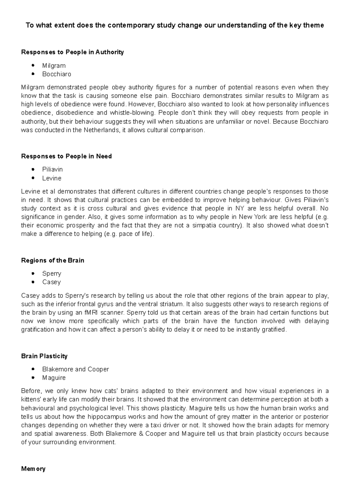 Changes In Key Theme - Psychology Revision For Component 2 OCR - To ...