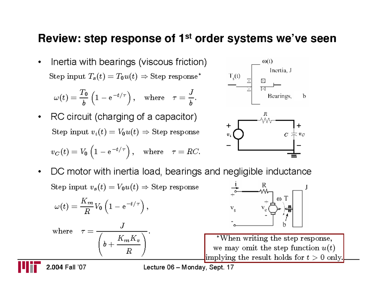 MECH 448-Lec 03 - MECH 448-Lec 03 - Review: step response of 1 st order ...