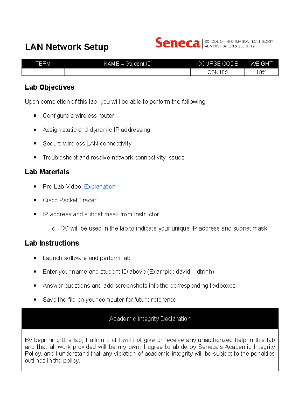 CSN105 03 LANNetwork Setup mod2 - LAN Network Setup TERM NAME – Student ...