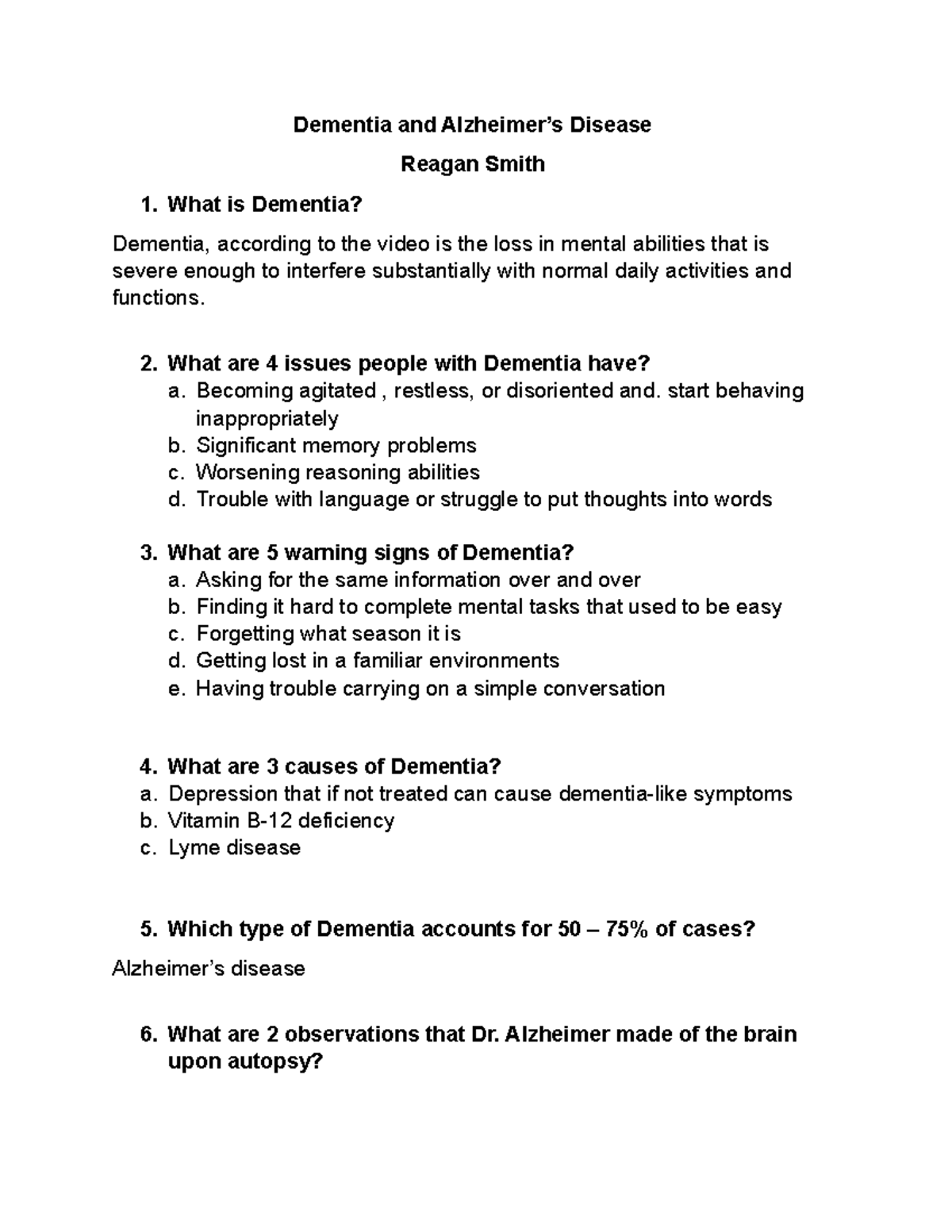 Dementia and Alzheimer2 Dementia and Alzheimer’s Disease Reagan