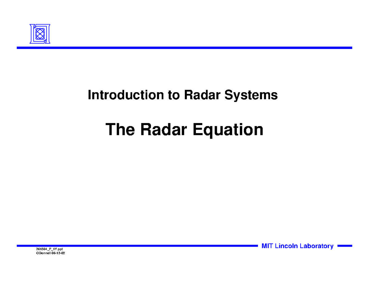 Lectures 5&6 (Application of radar System) 361564_P_1Y 061302 MIT