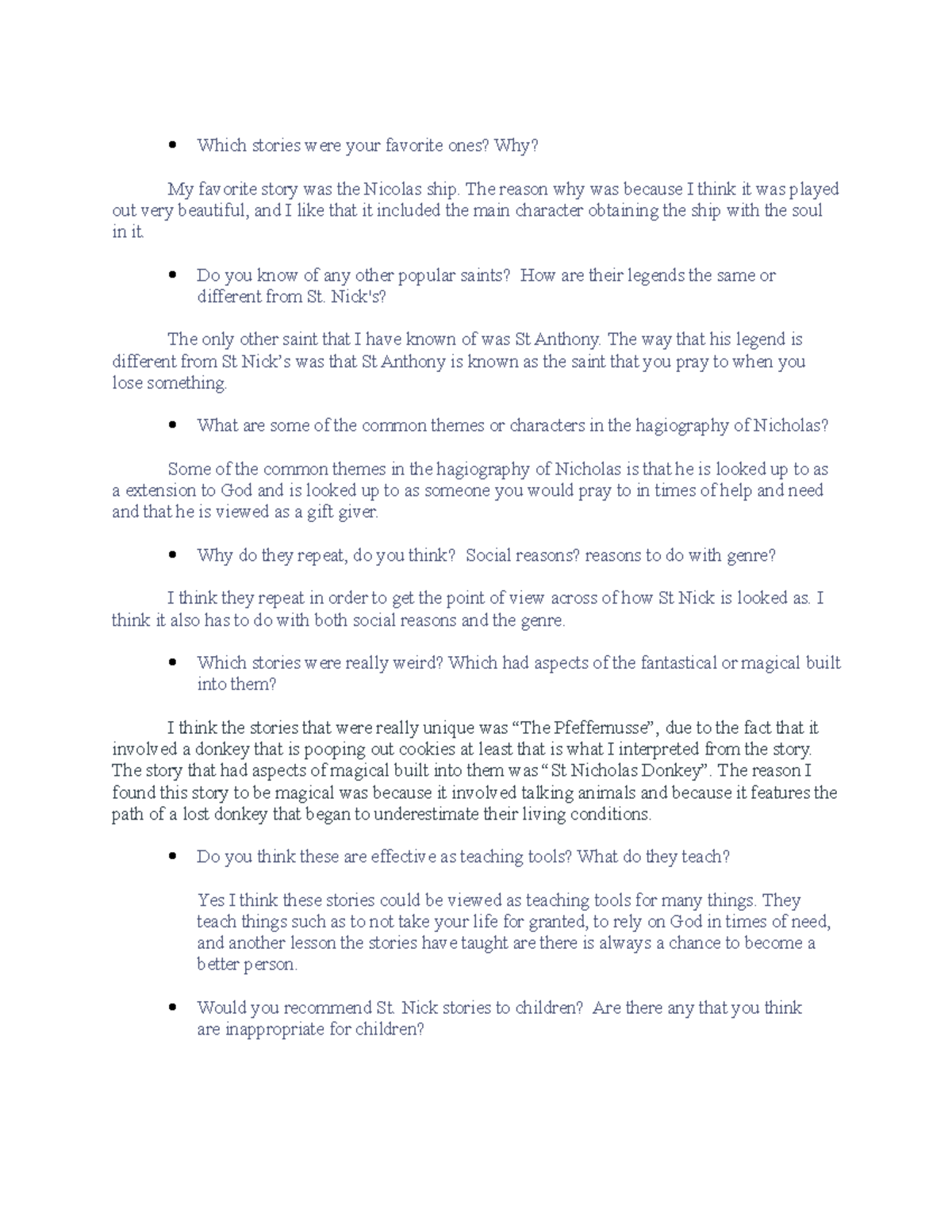 Short Stories Questions Which stories were your favorite ones? Why