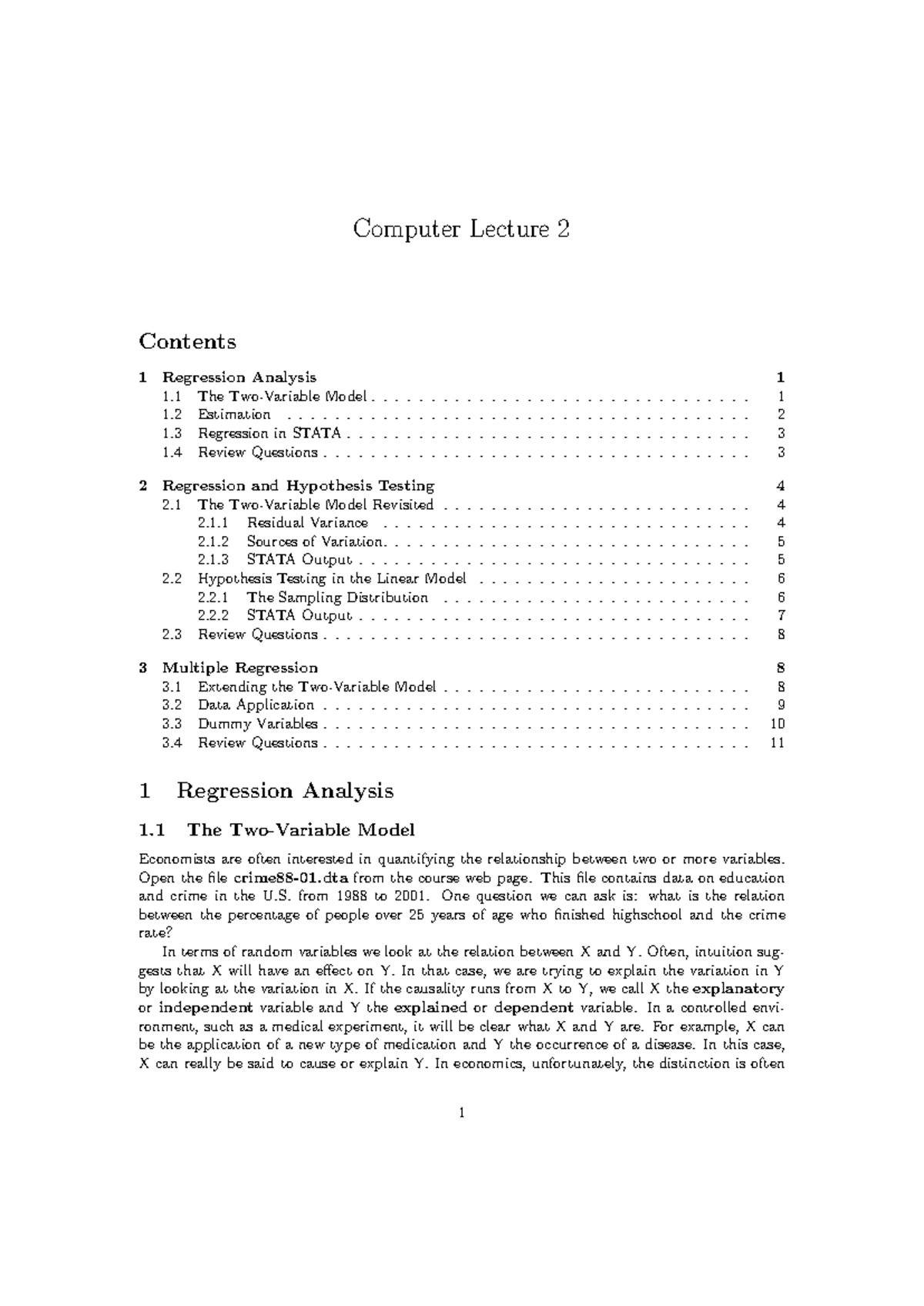 Computer Lecture Note 2 Computer Lecture 2 Contents 1 Regression