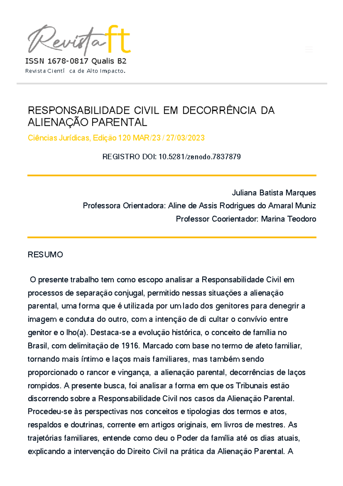 Artigo Tcc Pronto - Alienação Parental - ISSN 1678-0817 Qualis B ...