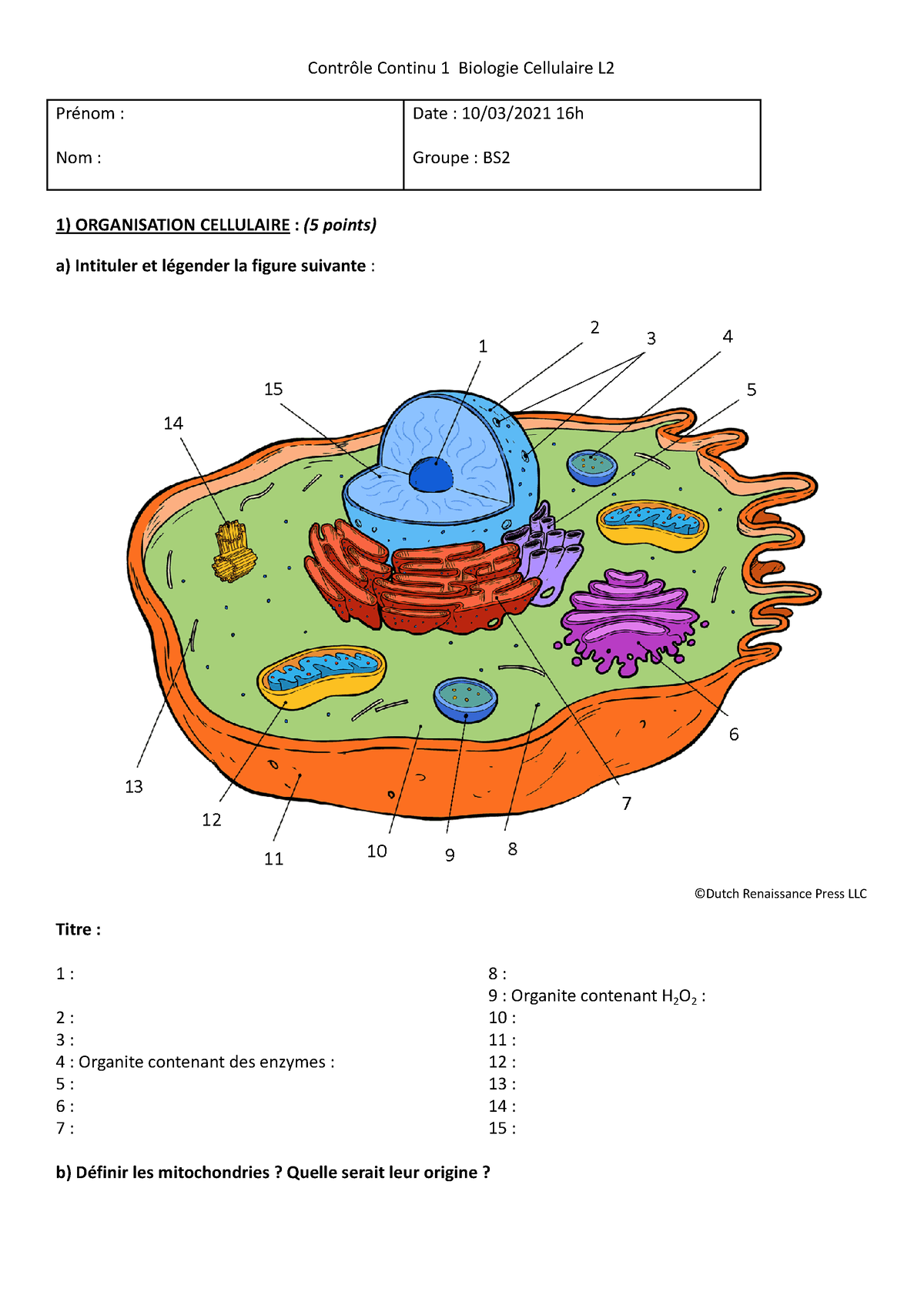 Examen Controle Continu No1 BS2 Bio Cell 2021 - Contrôle Continu 1 ...