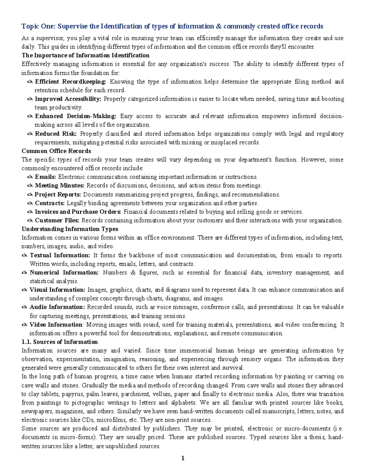 Topic One-Supervise the Identification of types of information ...