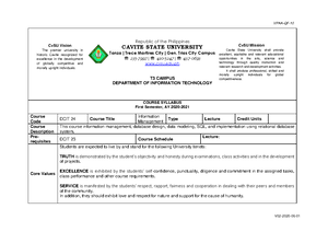 Activity#2 - Lecture notes 1 - DCIT Information Management Cavite State ...