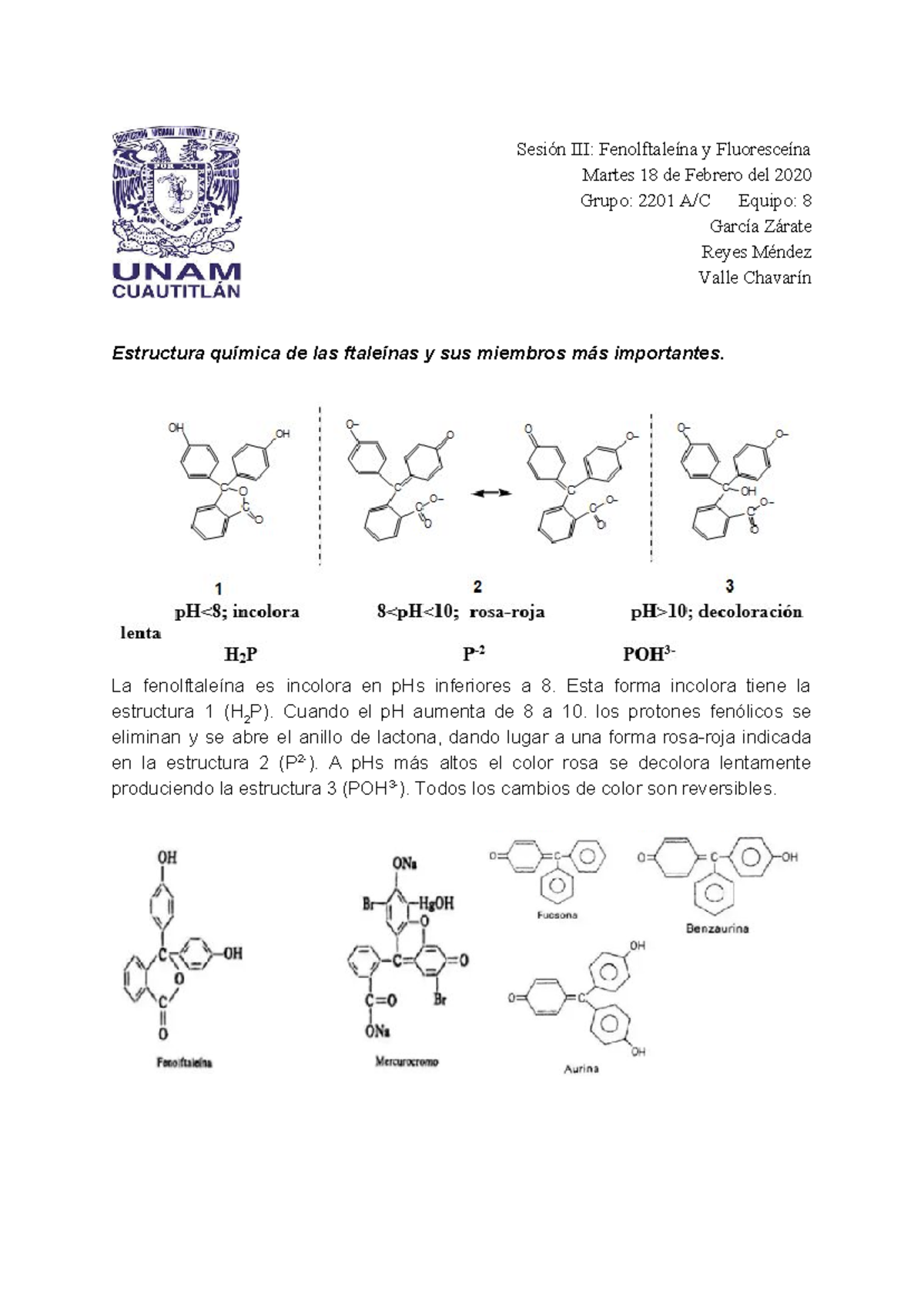 Fenolftaleína Y Fluoresceína - Química Orgánica II Fís1241 - StuDocu