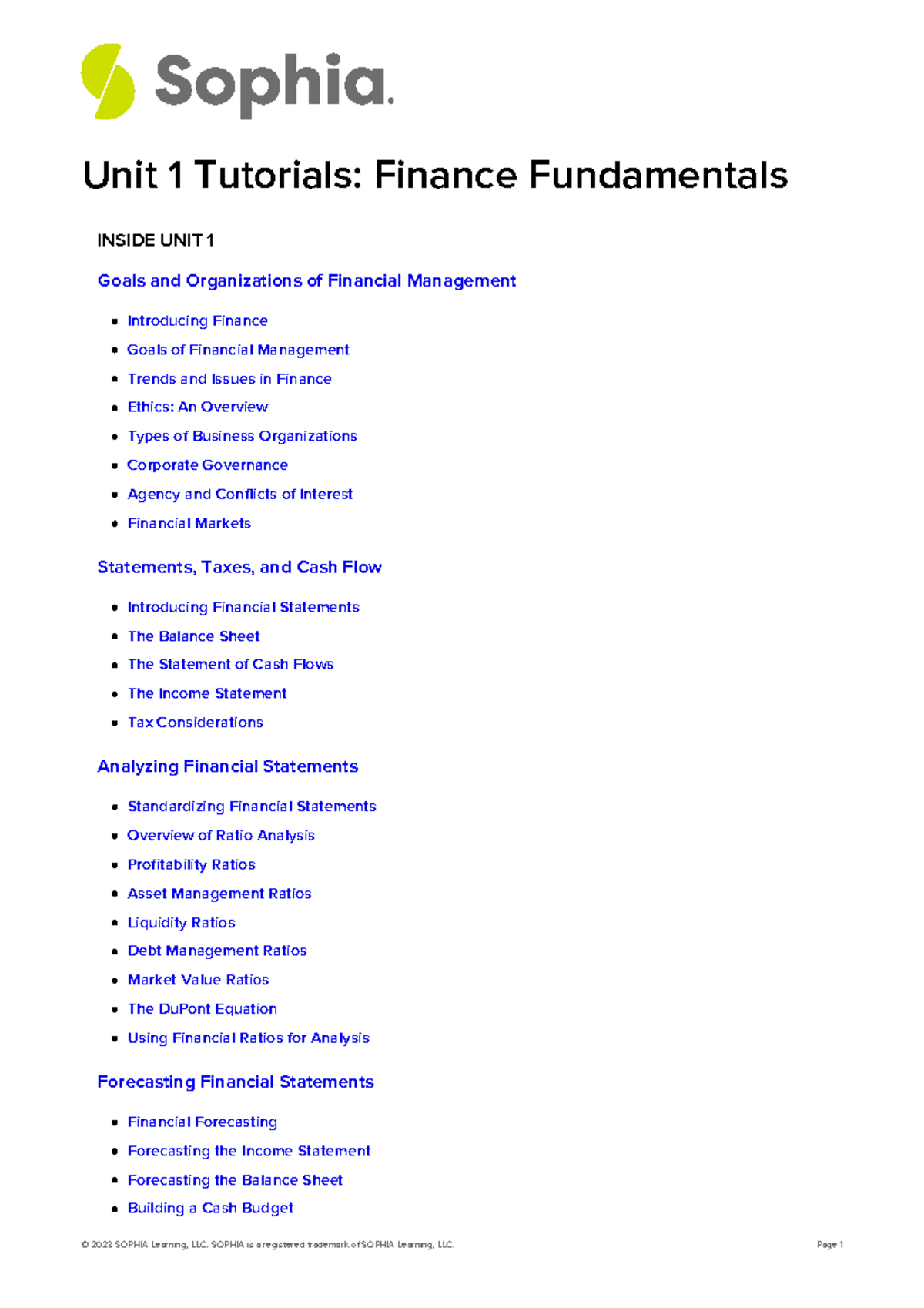 Unit 1 tutorials finance fundamentals - Unit 1 Tutorials: Finance ...