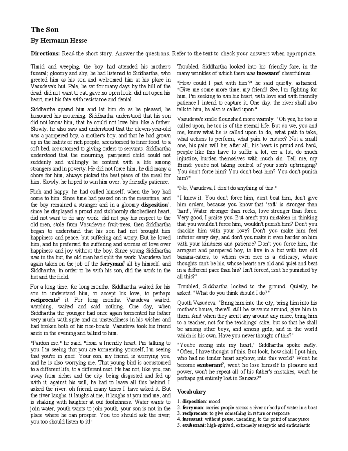 The Son by Herman Hesse (Short Story) ELC151 The Son By Hermann
