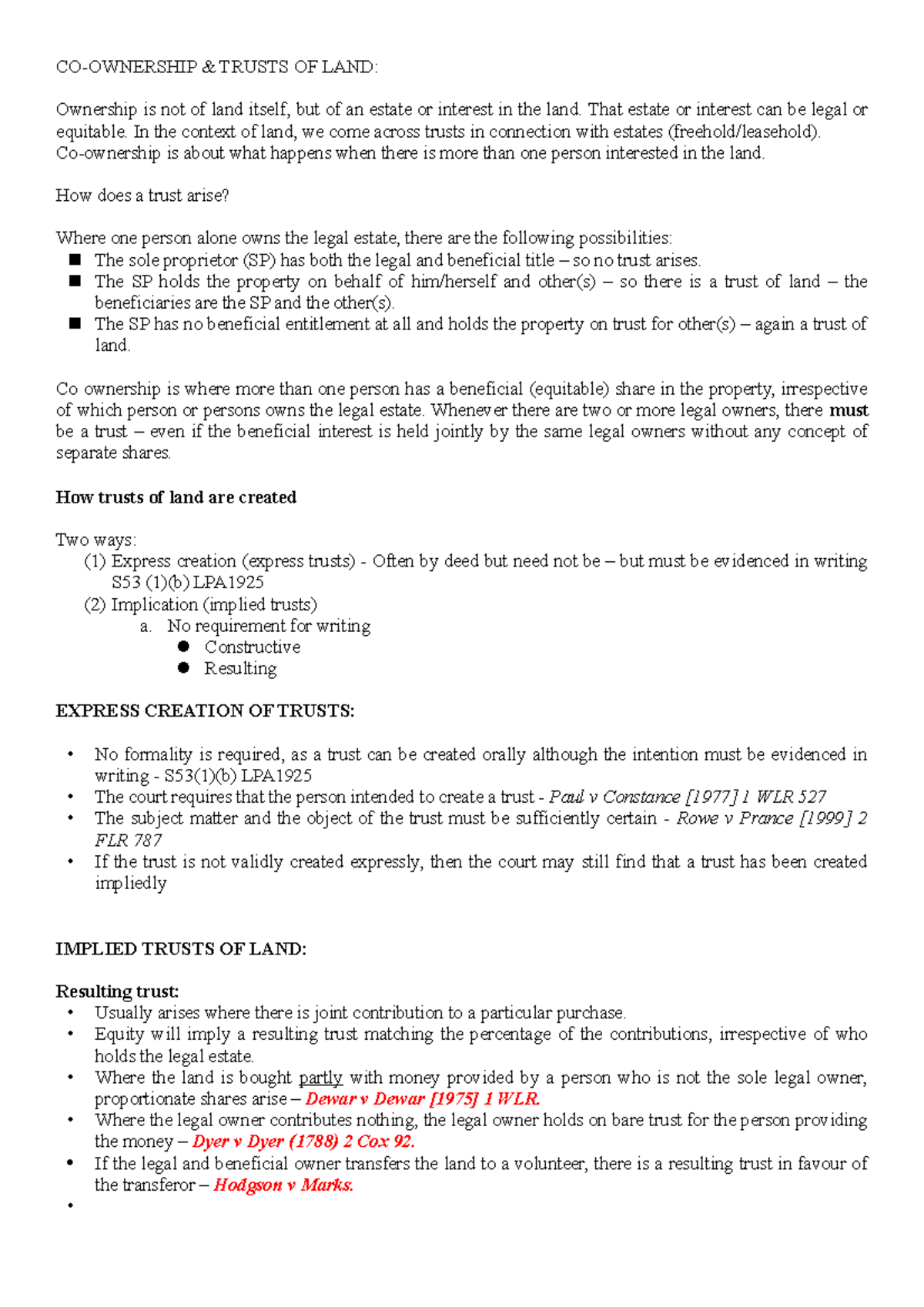Unit 6 - CO- Ownership AND Trusts - CO-OWNERSHIP & TRUSTS OF LAND ...
