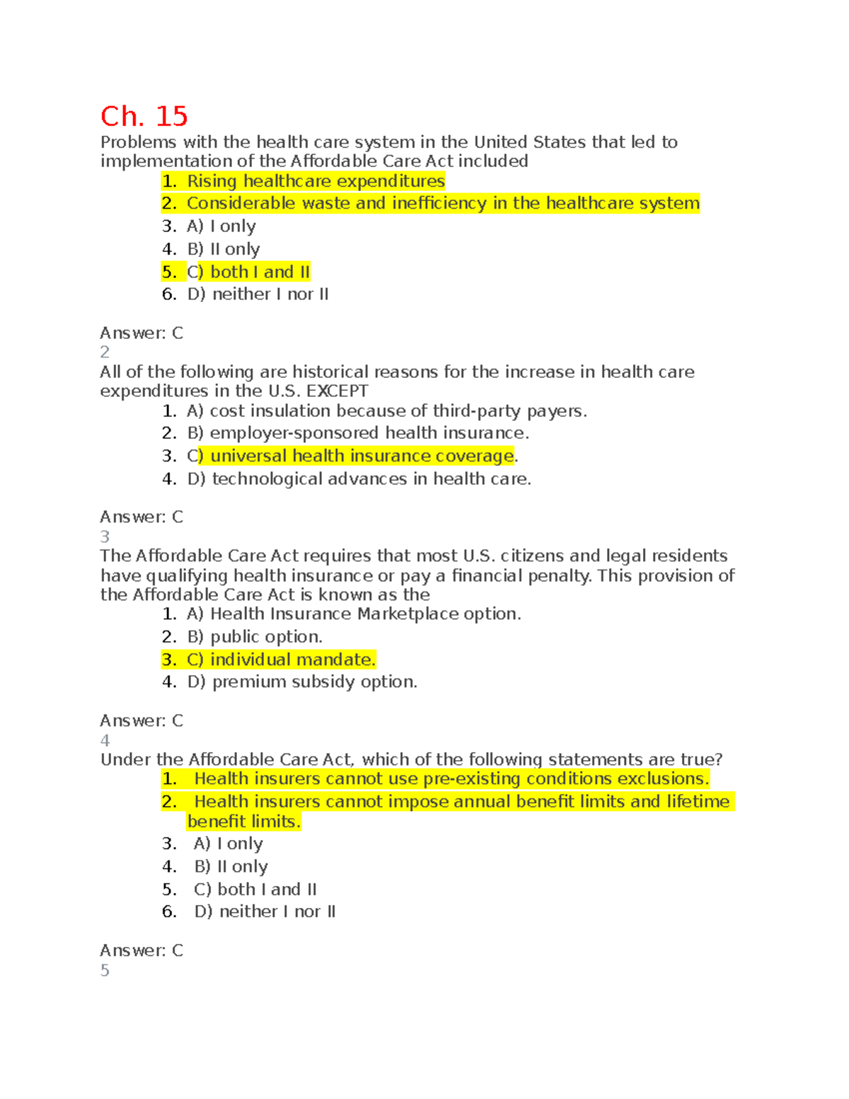 RMI Test 4 - Help - Ch. 15 Problems With The Health Care System In The ...