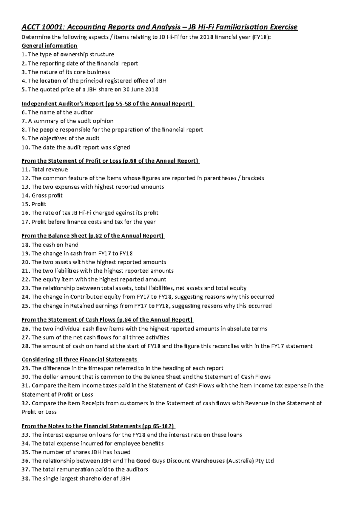 ACCT 10001 JB hi fi task ACCT 10001 Accounting Reports and