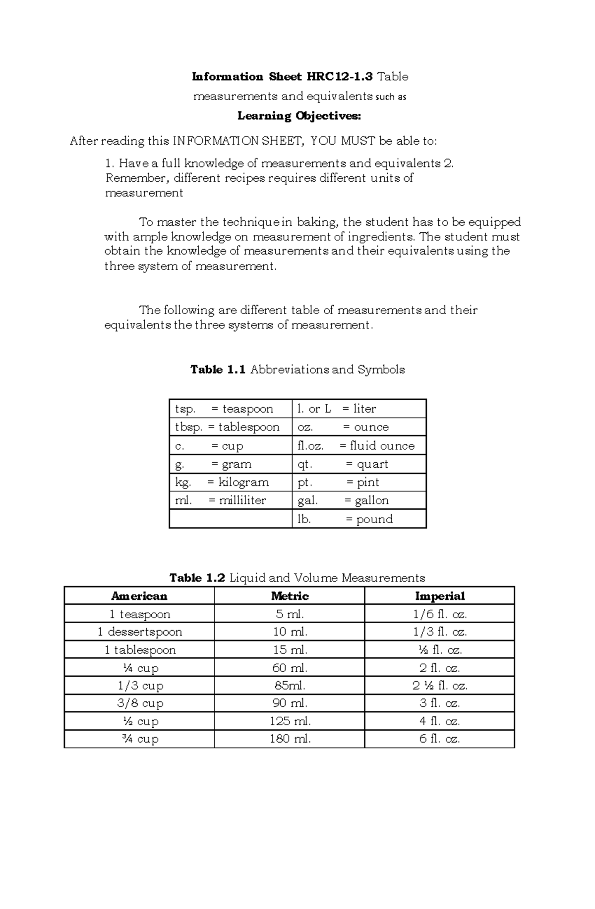 Information Sheet HRC12-1 - Information Sheet HRC12-1 Table ...