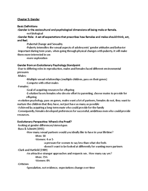 Chapter 5 Lecture Notes - Chapter 5: Gender Basic Definitions -Gender ...