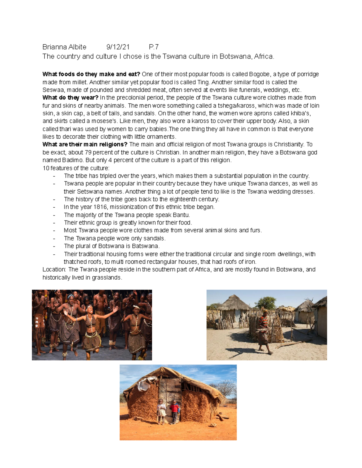 Tswana Culture chapter 5 biology notes Calumet college of St. Joseph