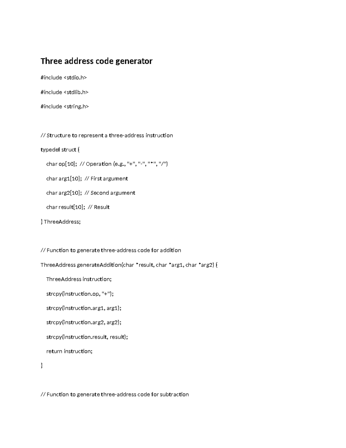 Three address code generation - Three address code generator #include # ...