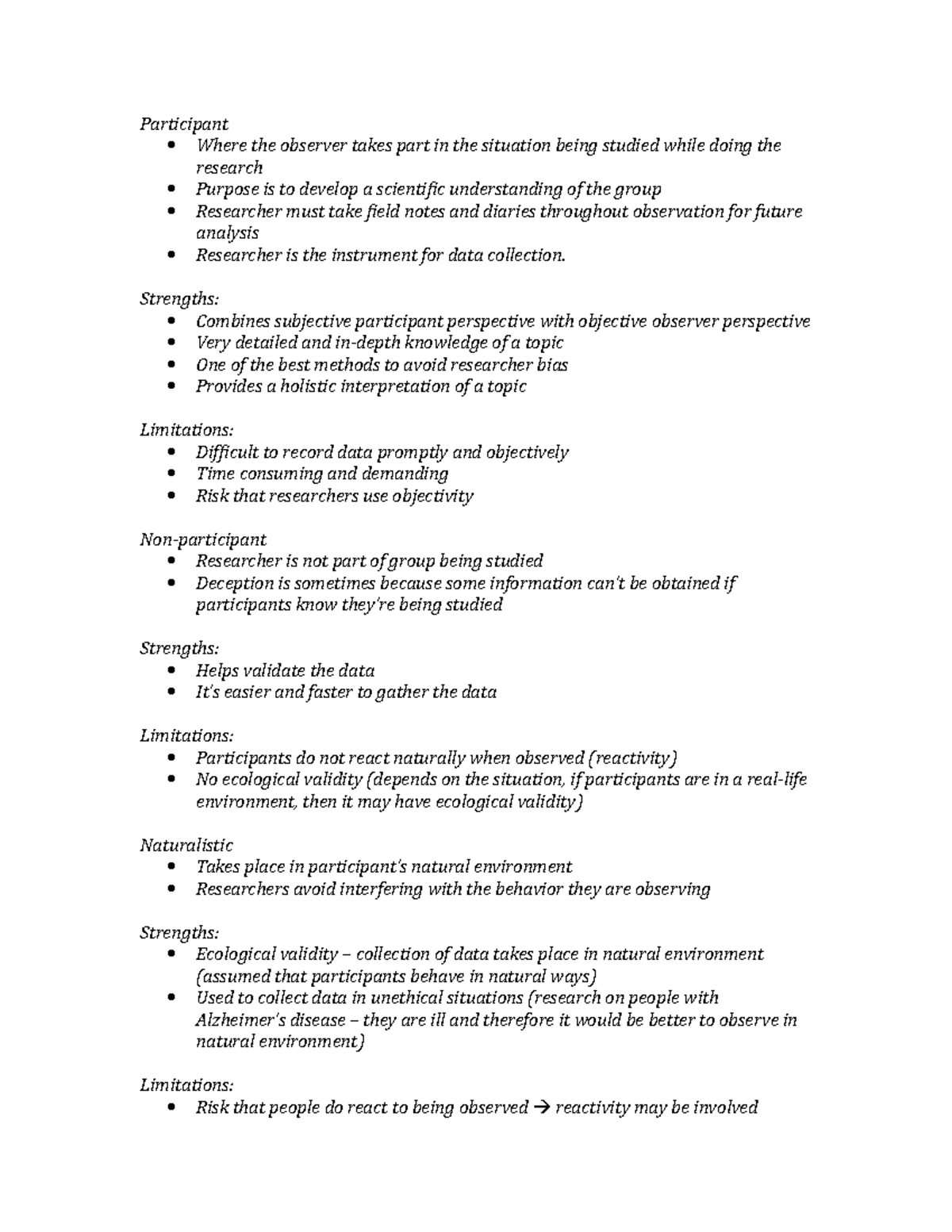 Research Types Psych - Participant Where the observer takes part in the ...