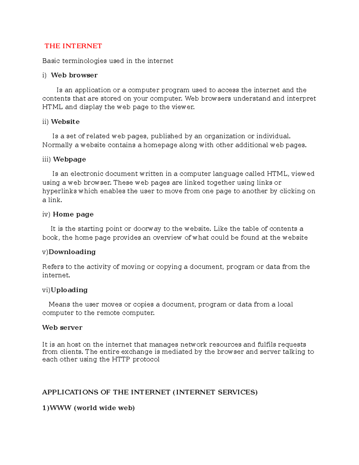 BCS 2108 Notes - introduction to internet technology - THE INTERNET ...