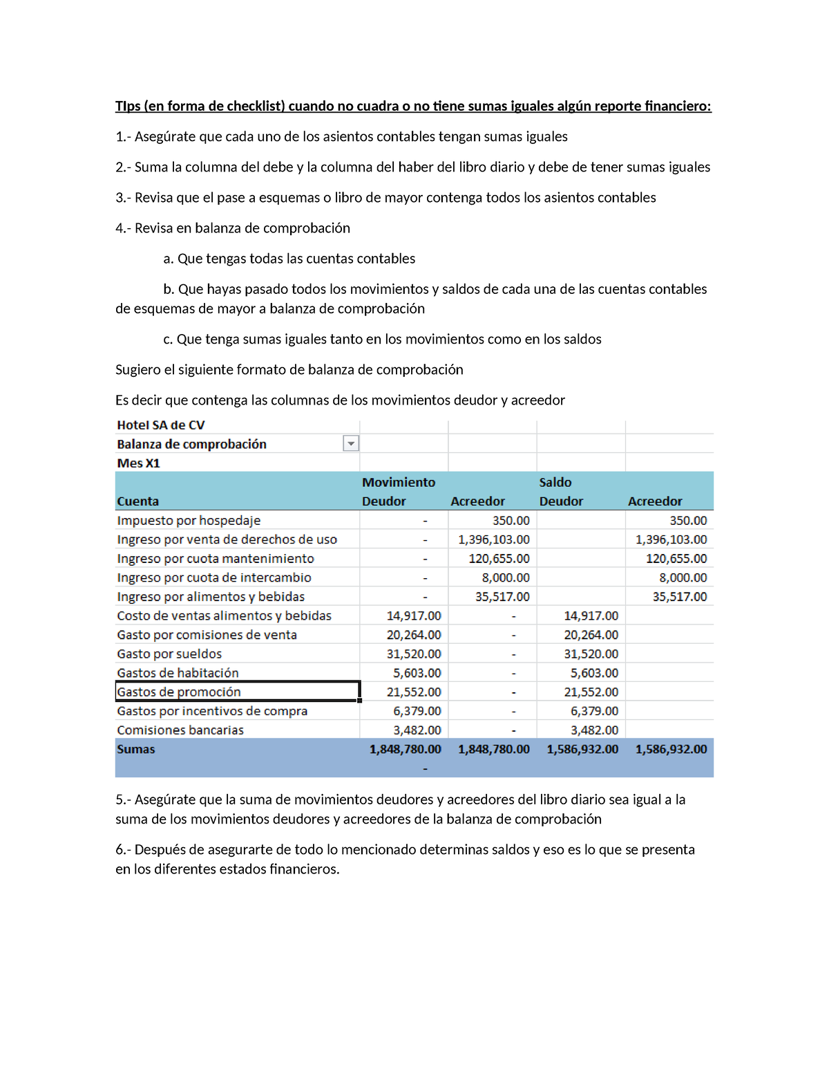 TIps (checklist) Para Cuadre De Los Reportes Financieros - TIps (en ...