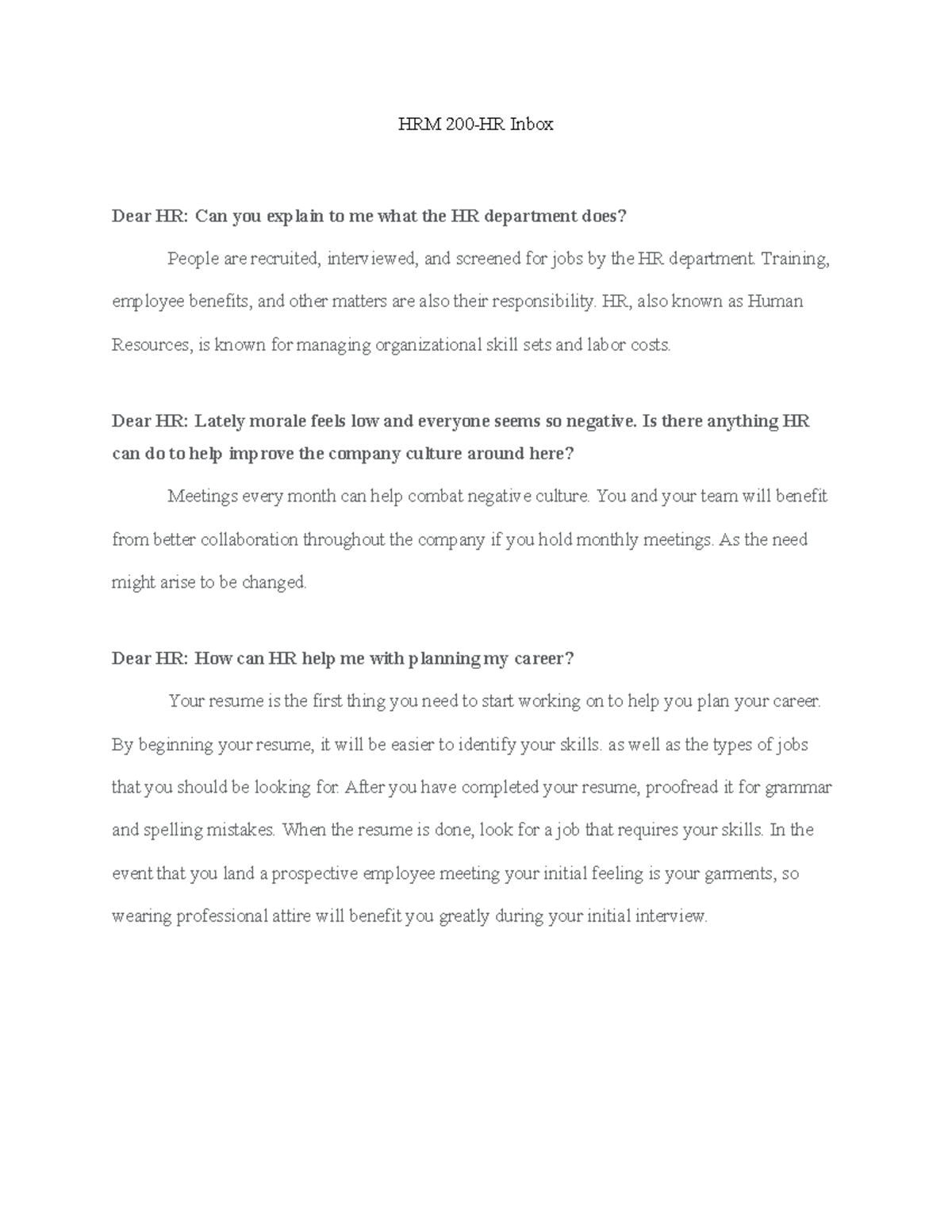 HRM 200-HR Inbox - HRM 200-HR Inbox Dear HR: Can you explain to me what ...
