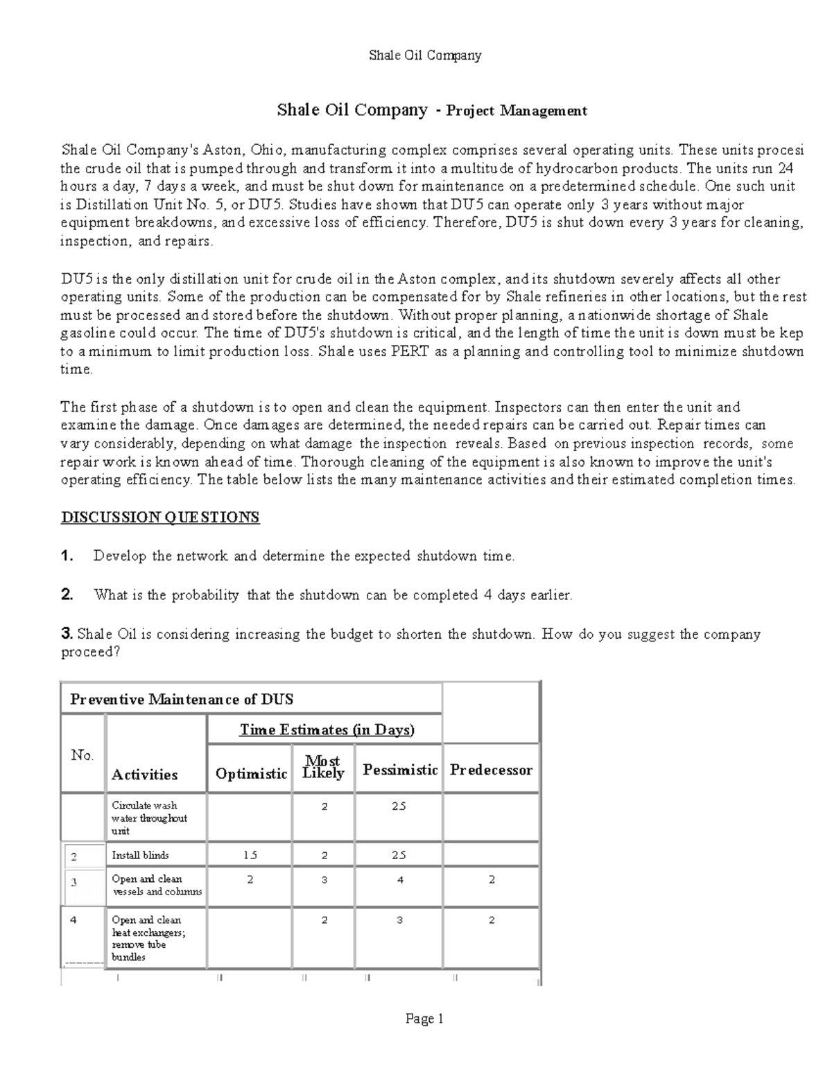 HW 1 Shale Oil PDF nothing Shale Oil Company Page 1 Shale Oil