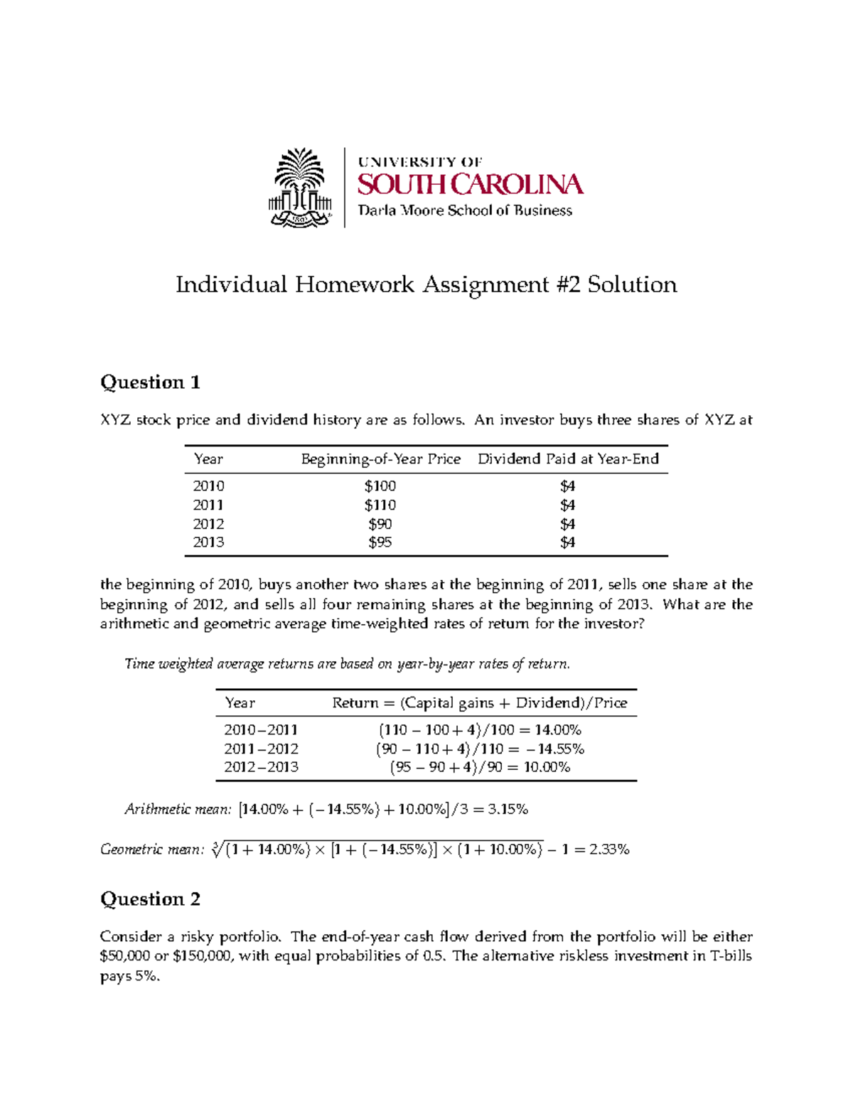 Hw2 Solution - Hw2 - Individual Homework Assignment #2 Solution ...