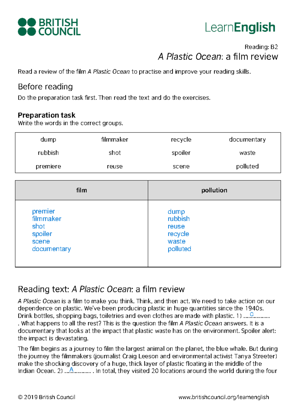 Reading Exercise - practise - © 2019 British Council britishcouncil ...
