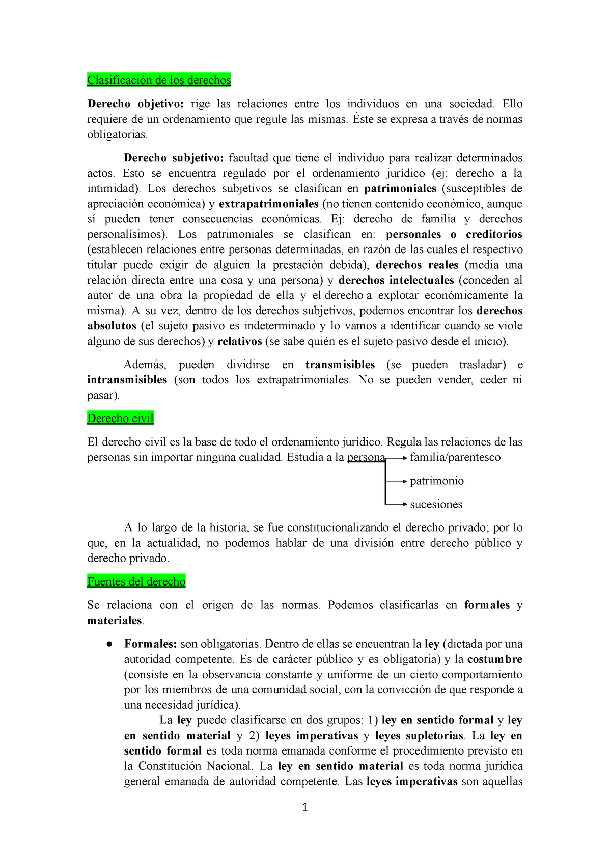 1er Parcial Apuntes De Derecho Civil - Clasificación De Los Derechos ...