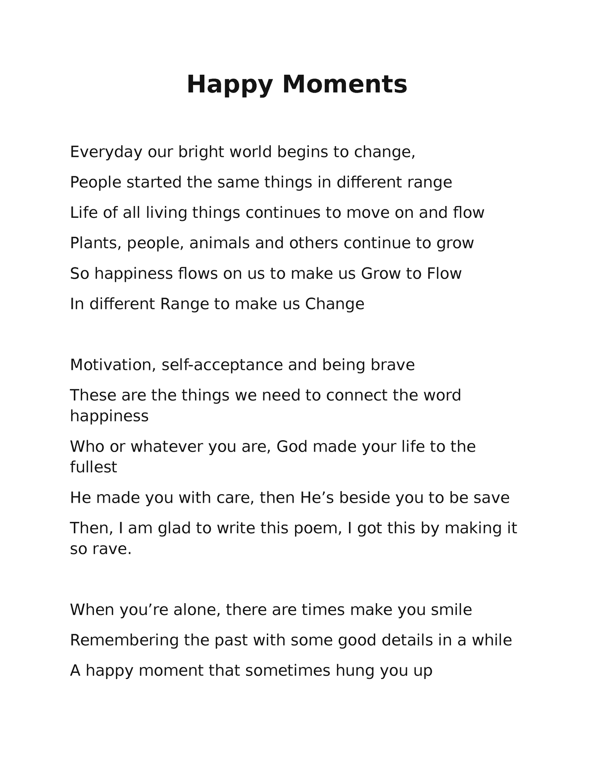 essay about happy moments
