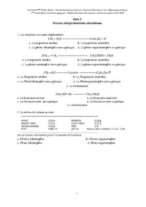 Examen 5 Biochimie Microbienne - Studocu