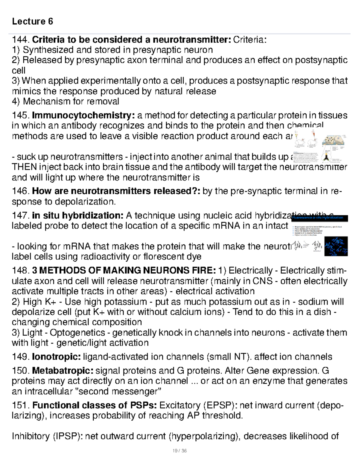 Neurobio 2 Part4 - lecture notes - Lecture 6 Criteria to be considered ...