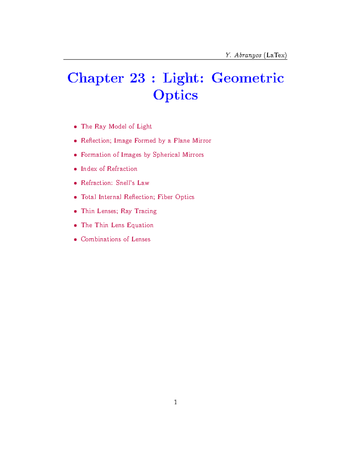 Lecture 23 - Light: Geometric Optics - Chapter 23 : Light: Geometric ...