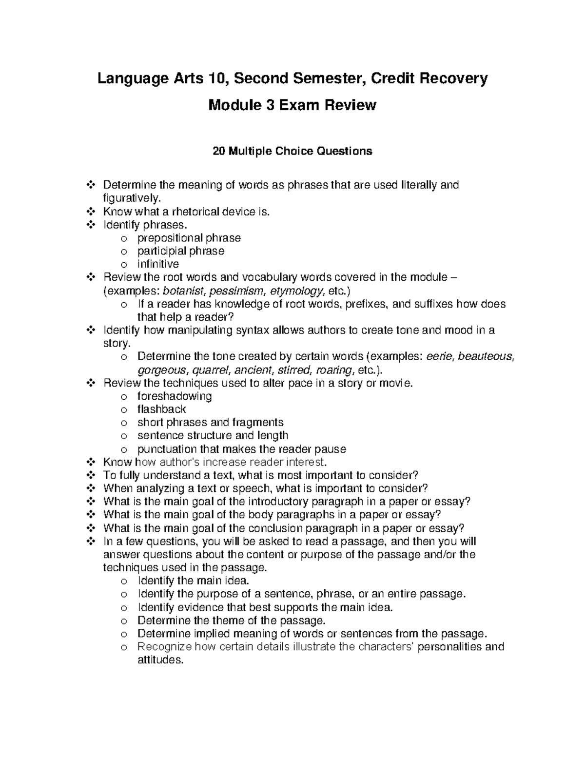 Language+Arts+10+CR+Module+3+exam+review Shannon+Dillman - Language ...