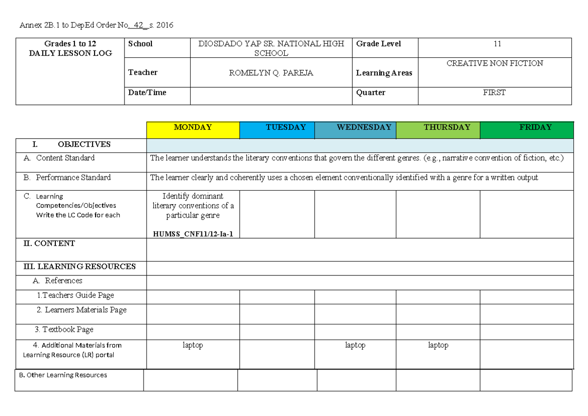 Week1 - it is about writing a literature - Annex 2B to DepEd Order No ...