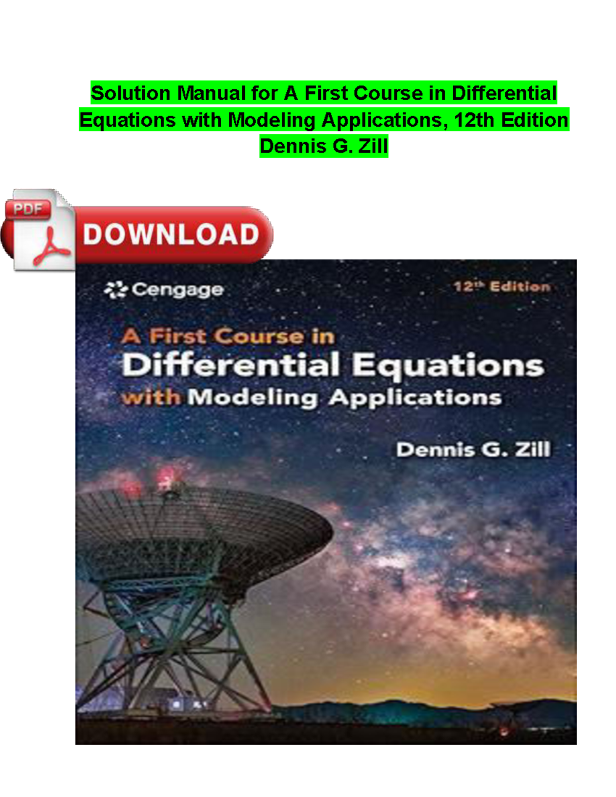 Solution Manual For A First Course in Differential Equations with