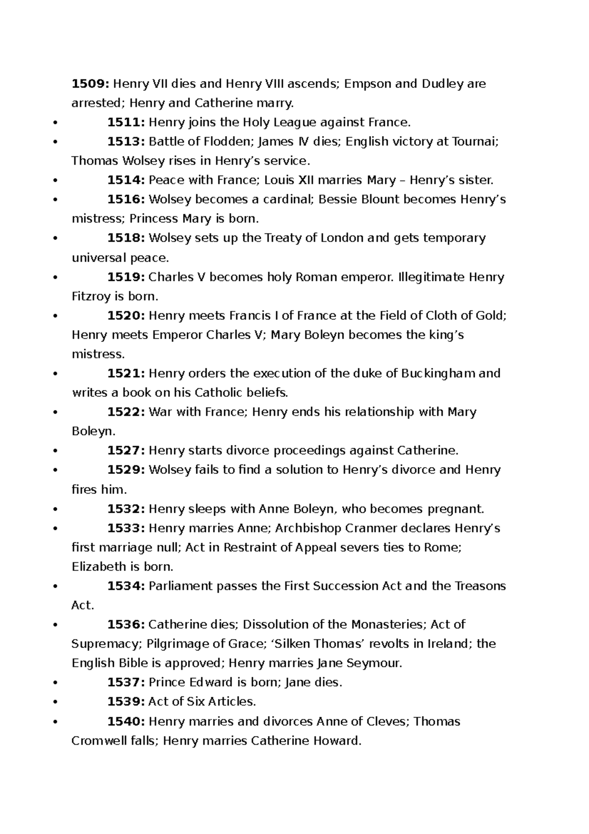 Timeline of events under Henry VIII - 1509: Henry VII dies and Henry ...