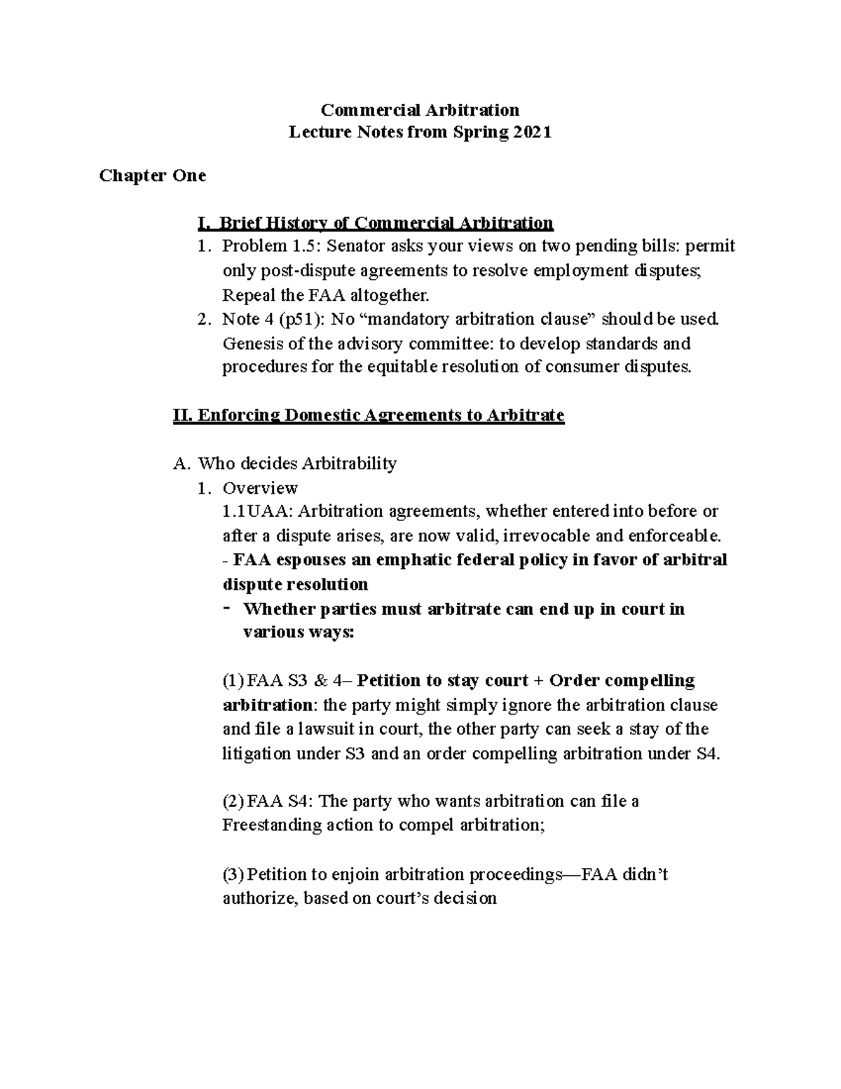 Enforcing Domestic Agreements to Arbitrate - Commercial Arbitration ...