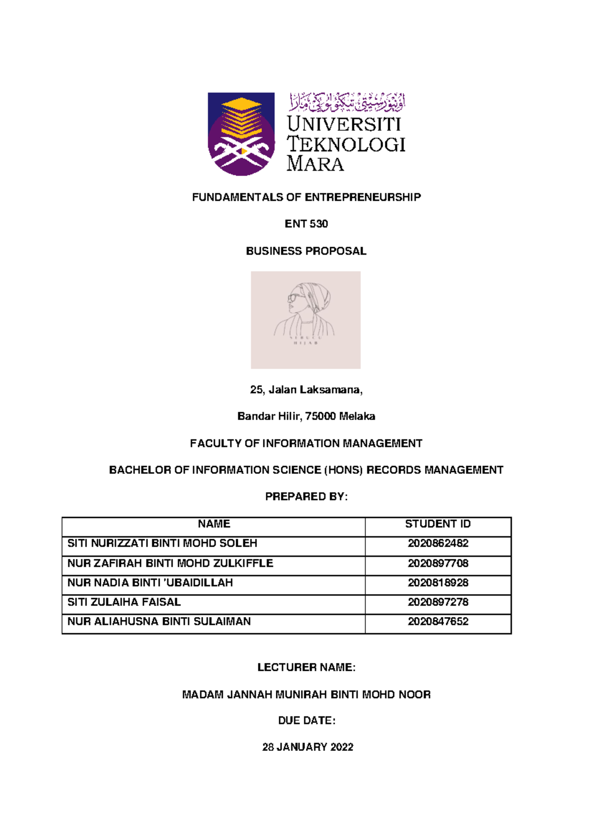 ENT 530 Business PLAN 2 - FUNDAMENTALS OF ENTREPRENEURSHIP ENT 530 ...