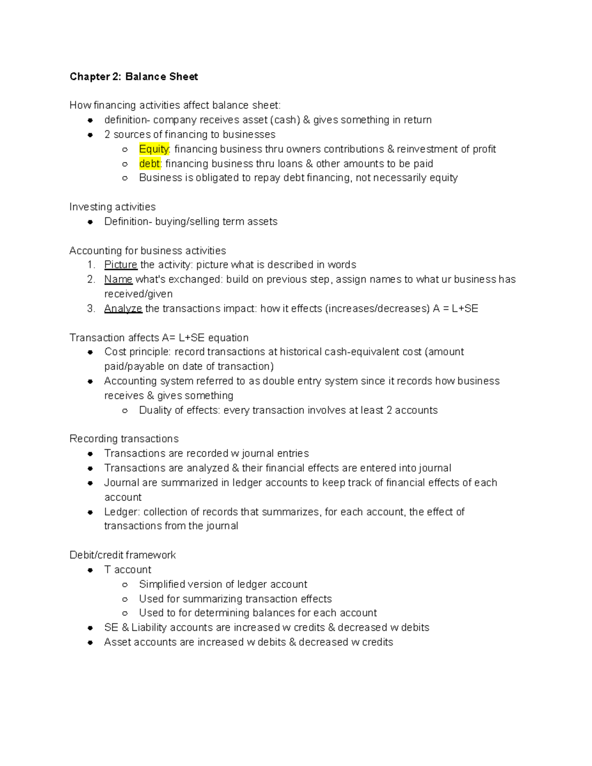 Ch 2- Balance Sheet - Lecture notes 2 - Chapter 2: Balance Sheet How ...