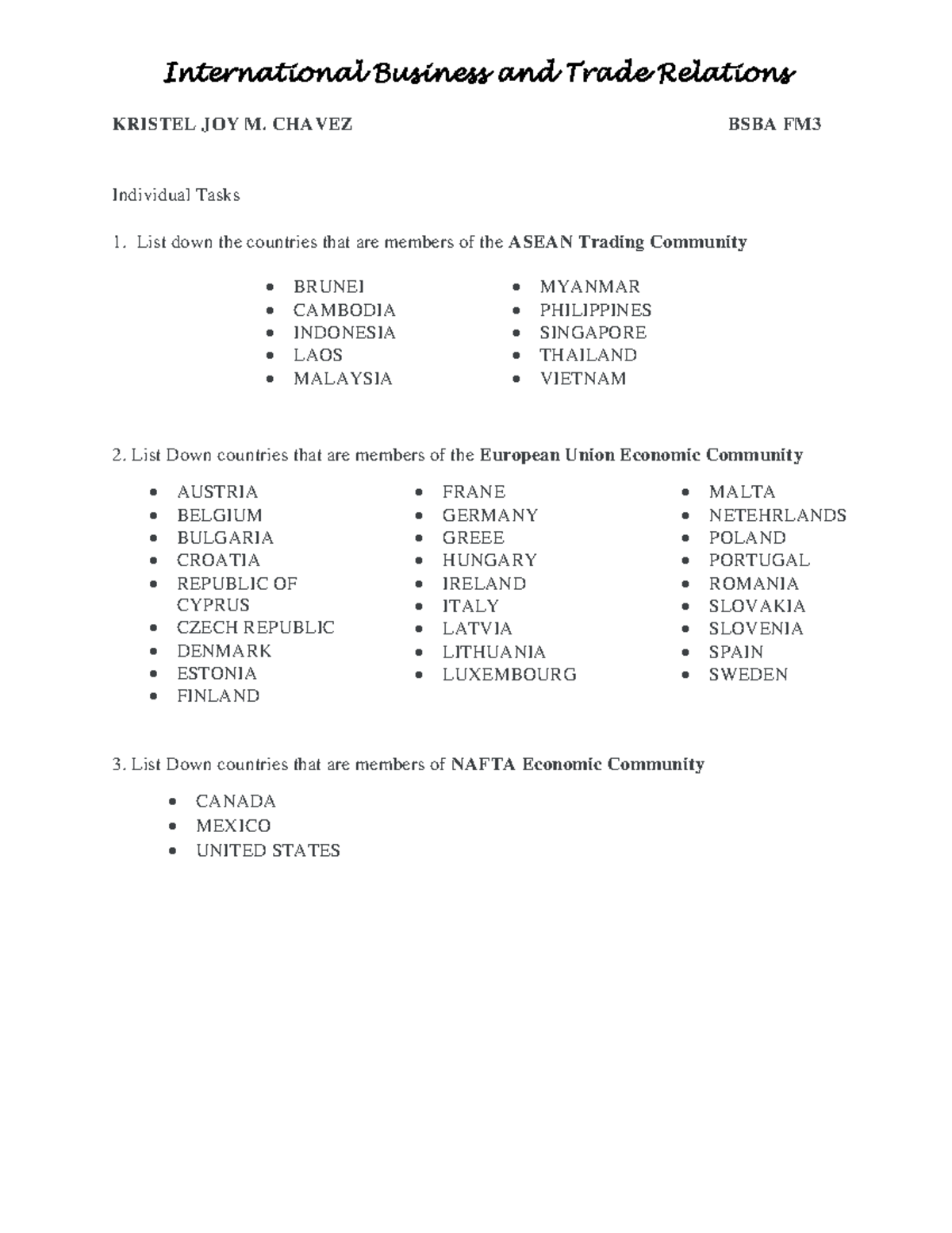 Chavez IBTtask 2 - IBT - International Business and Trade Relations ...