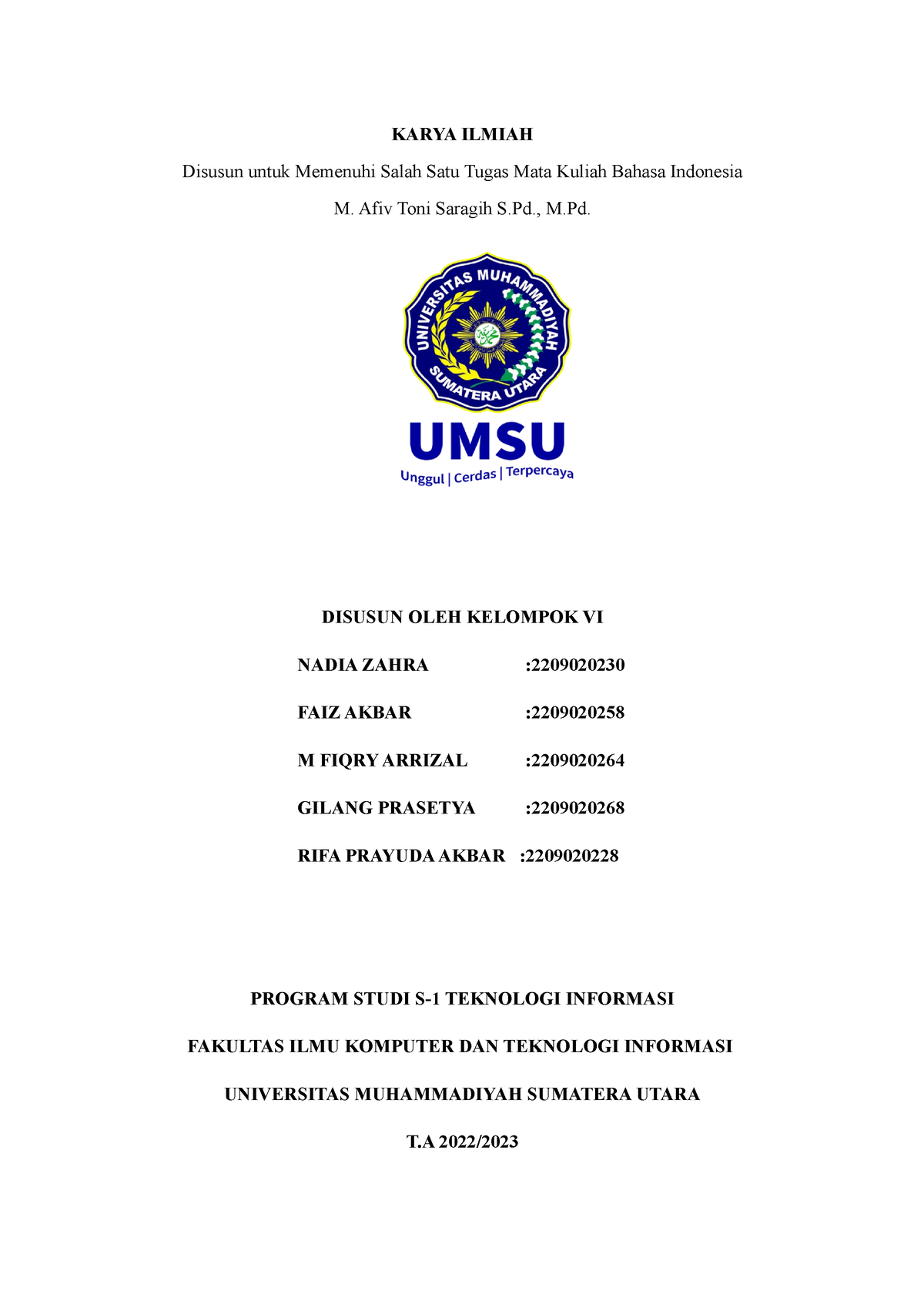 Makalah Bahasa Indonesia - KARYA ILMIAH Disusun Untuk Memenuhi Salah ...