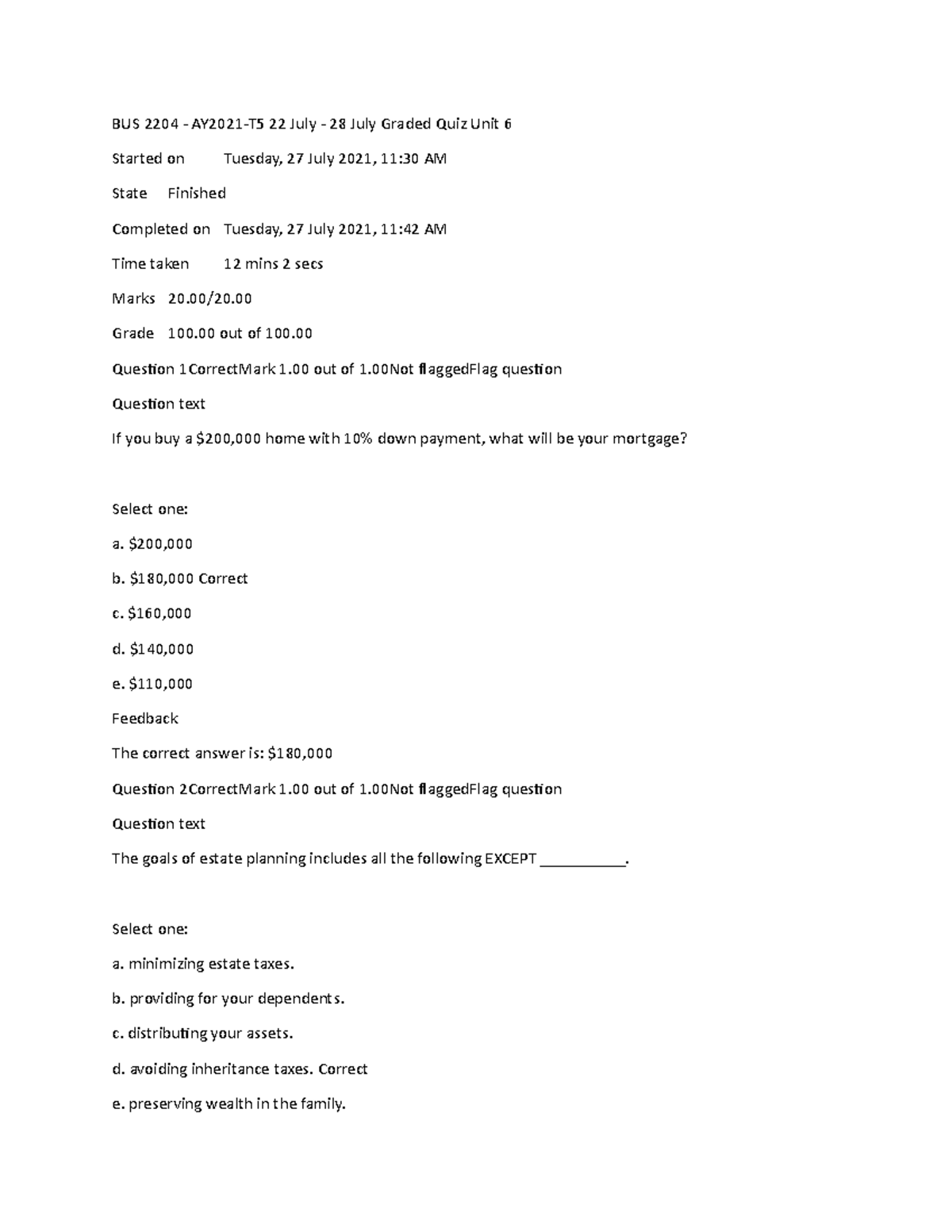 Personal Finance BUS 2204BUS 2204 BUS 2204 Graded Quiz Unit 6 - BUS ...